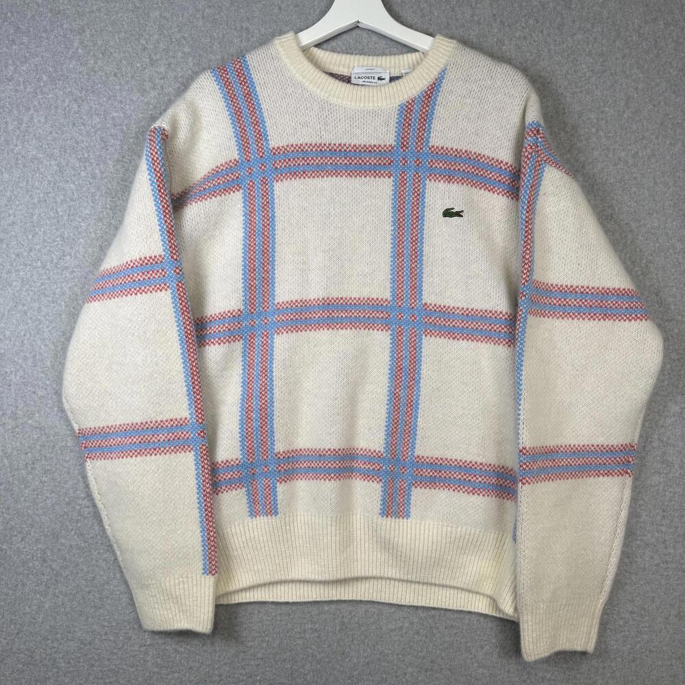 Lacoste Knit Men's Big Tartan Plaid Jacquard Crew Neck Sweater Unisex Medium